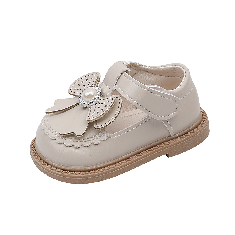 Baby Girls Mary Jane Flats Cute Pearl Bow Non-Slip Toddler Princess Dress Shoes Perla Zapatos Casuales Antideslizantes Free shipping
