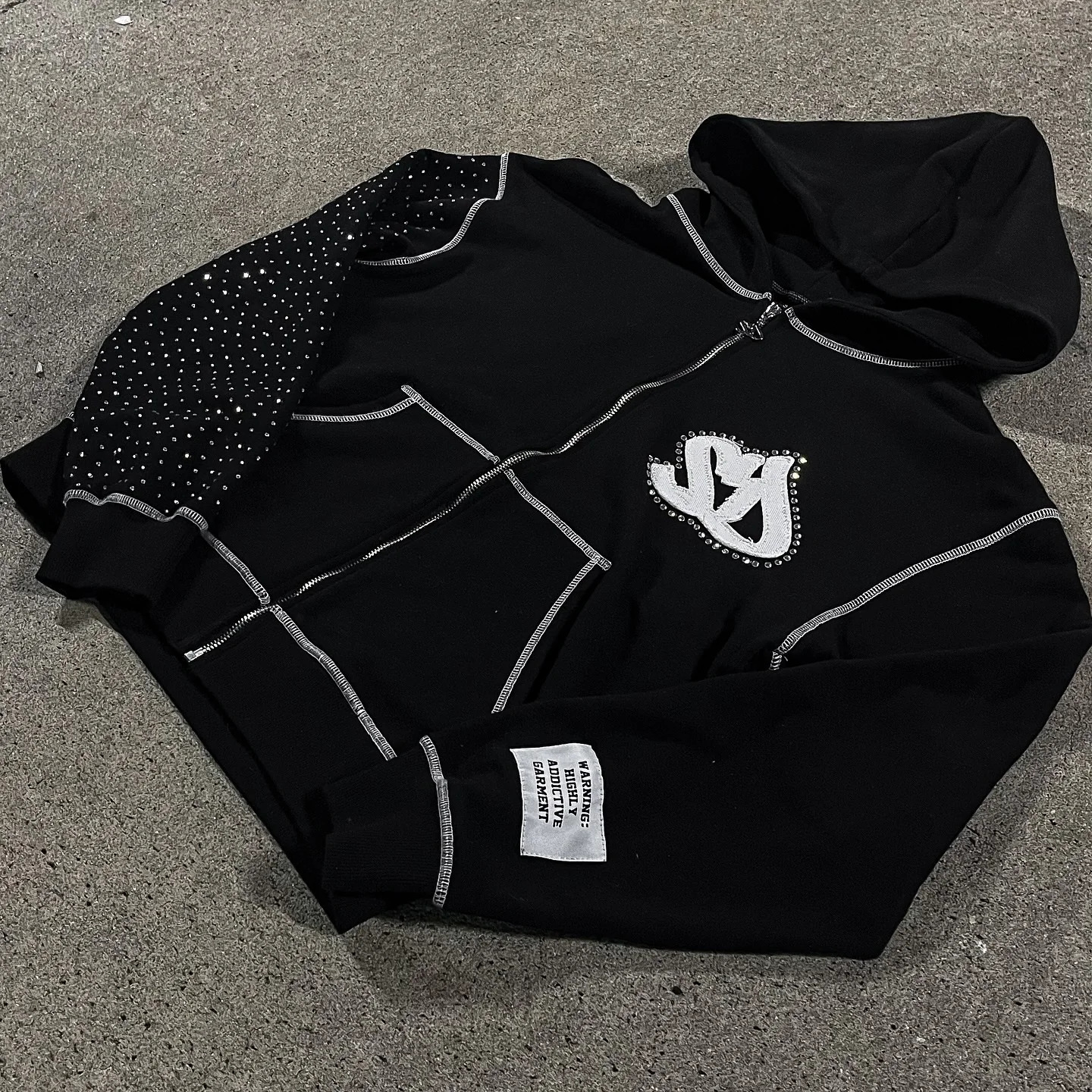 American Fashion Embroidery Personality Flash Diamond Oversize Zipper Hoodie Men Y2K Harajuku Gothic Casual Joker Sweatshirt 260311