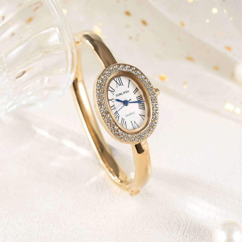 New Luxury Elegant ladies' Bracelet Wrist Roman Numeral Inlaid Rhinestones Oval Waterproof Women's Quartz Watch Reloj