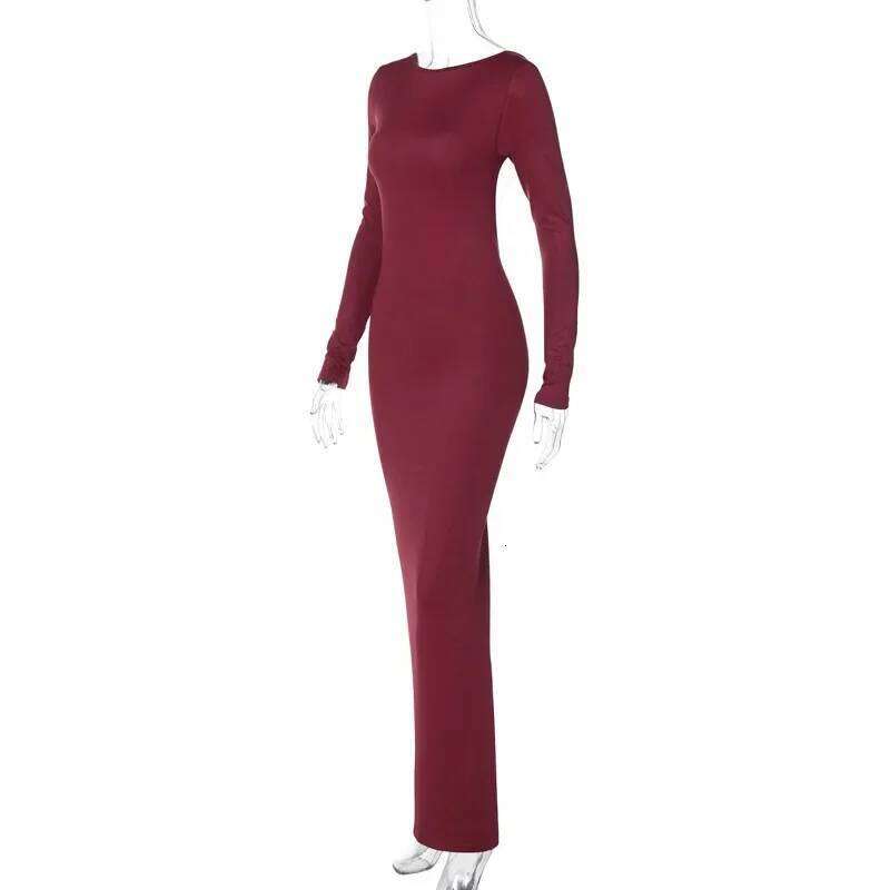 Autumn Winter Sexy Backless Bodycon Ruched Evening Party Maxi Dress Outfit for Women Long Sleeve Black Club Dresses Vestido C260312