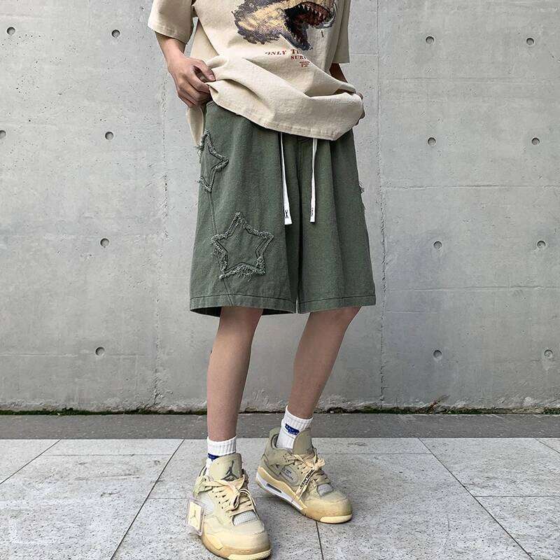 Star Patchwork Men Vintage Denim Summer Basic Simple All-match Hot Sale High Waist Leisure Ulzzang Streetwear Chic Shorts