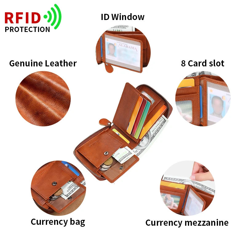 Wallet for men 2024 genuine leather zipper wallet change card bag all-in-one wallet trendy short clip for men 260304