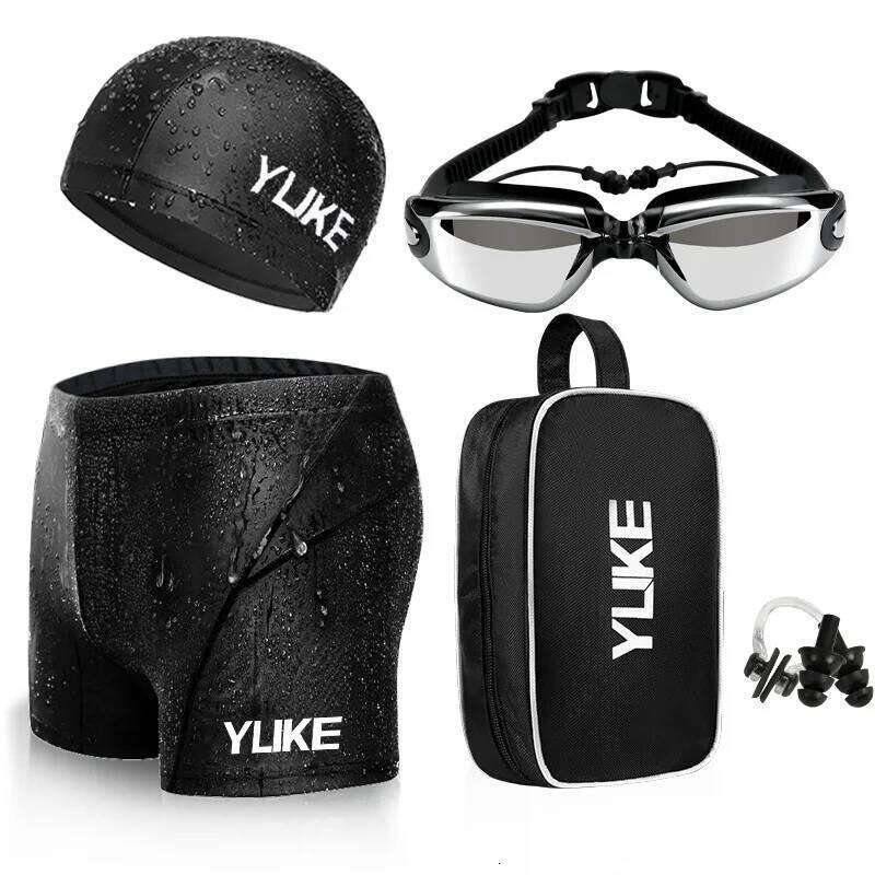Trunks Men's Set Flat Angle Shorts Waterproof Quick-drying Suit Swimming Goggles Swim Cap Z260312