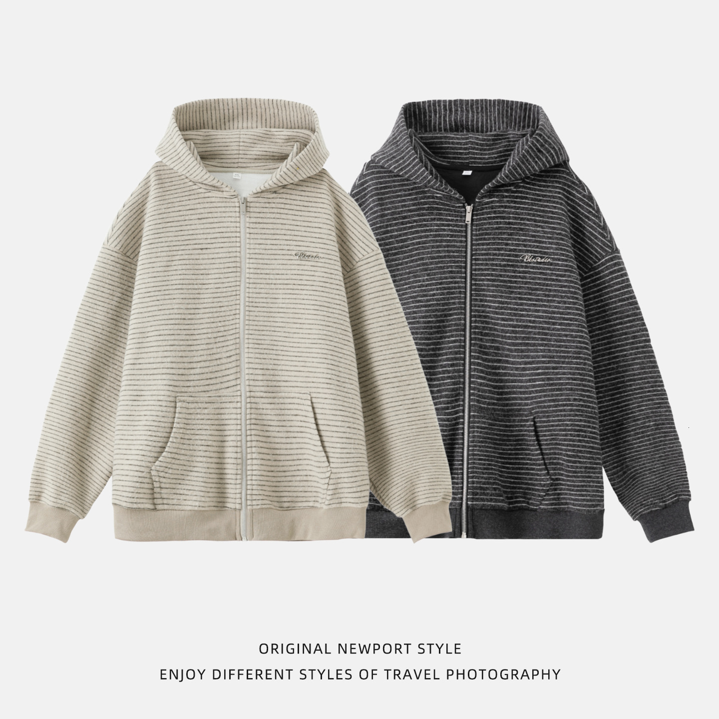 Retro Color-block Striped Cardigan Hoodie Autumn And Winter Style Designer Hoodie Loose Fit Textured Thickened Warm Hoodie Jacket