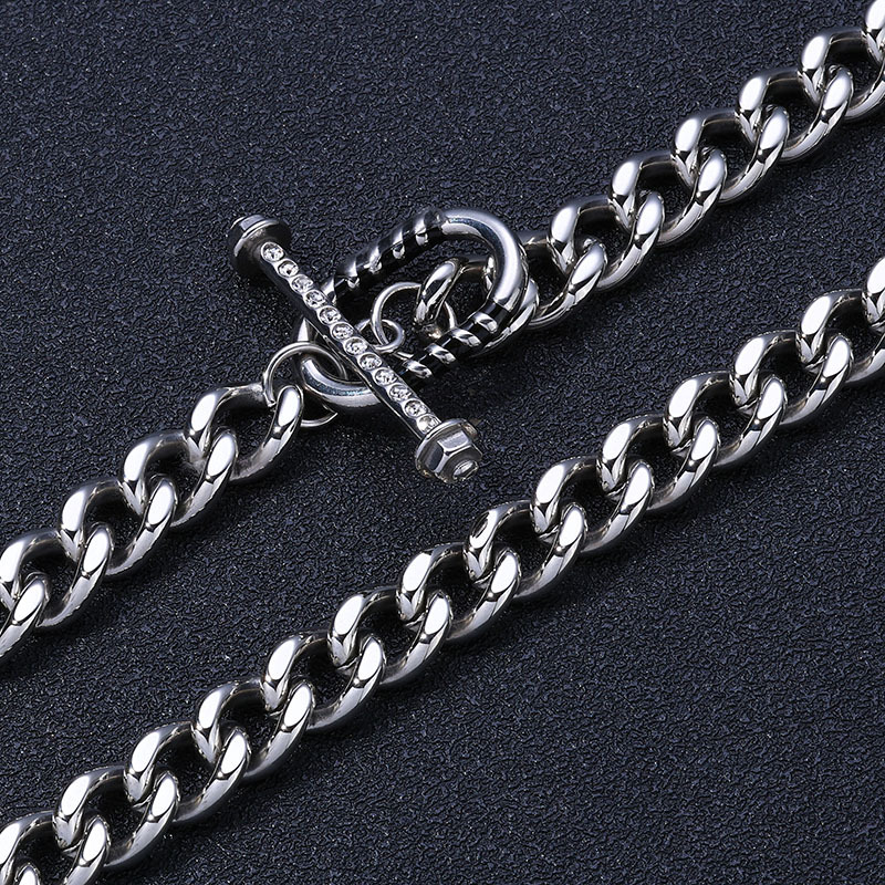Simple Silver Circular Cuban Chain Necklace With Ot Buckle Multifunctional Daily And Exquisite Fashion Gift