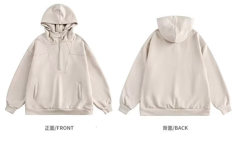Half-zip Lapel Suede Long-sleeve Designer Hoodie Sweatshirt For Men New Spring/autumn Style Loose-fitting Retro Pullover Trendy Men's Clothing