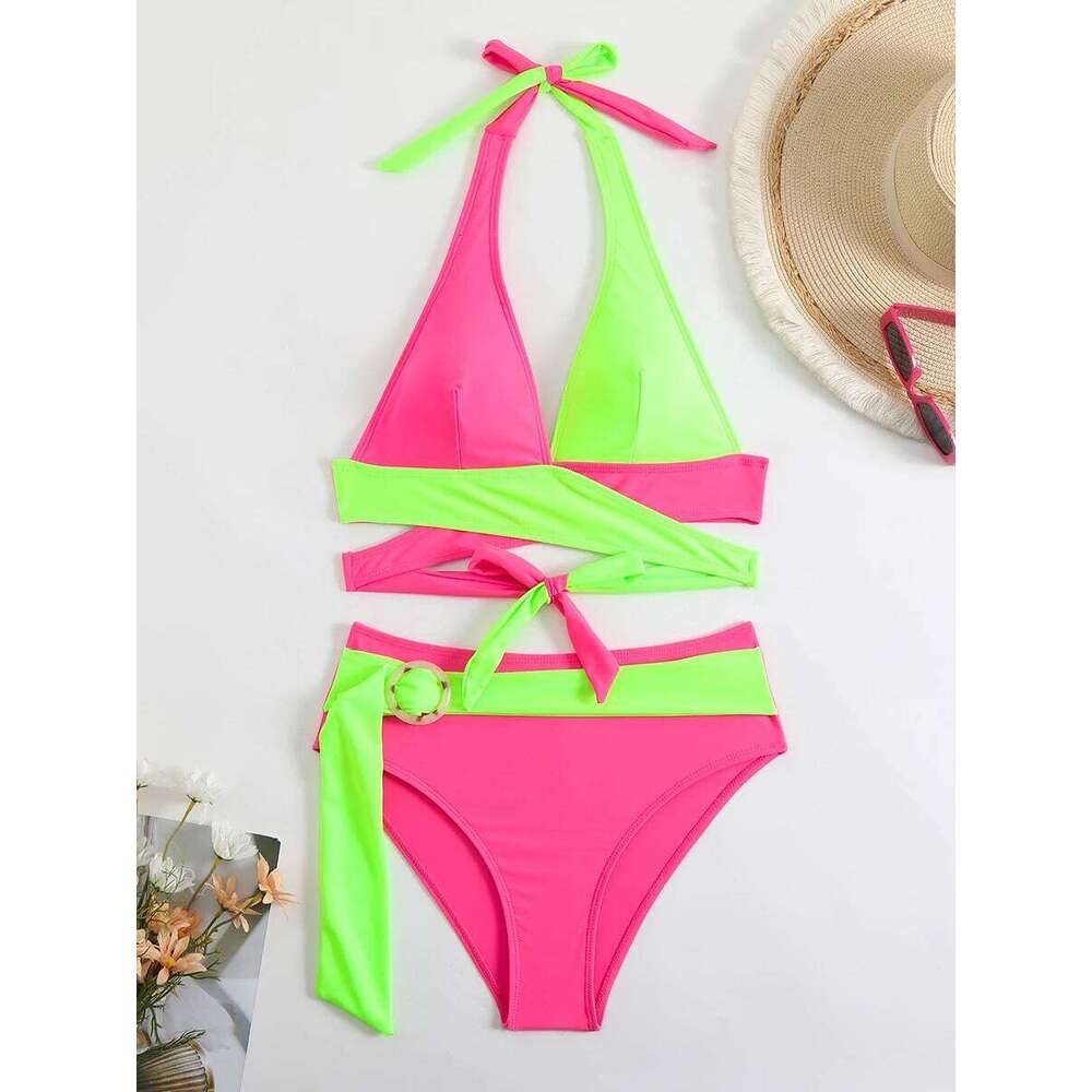 Sexy Criss Cross Bikini Women Swimsuit 2025 High Waist Swimwear Halter Bikinis Sets Female Bathing Suits Swimming for Beach Wear Y260303
