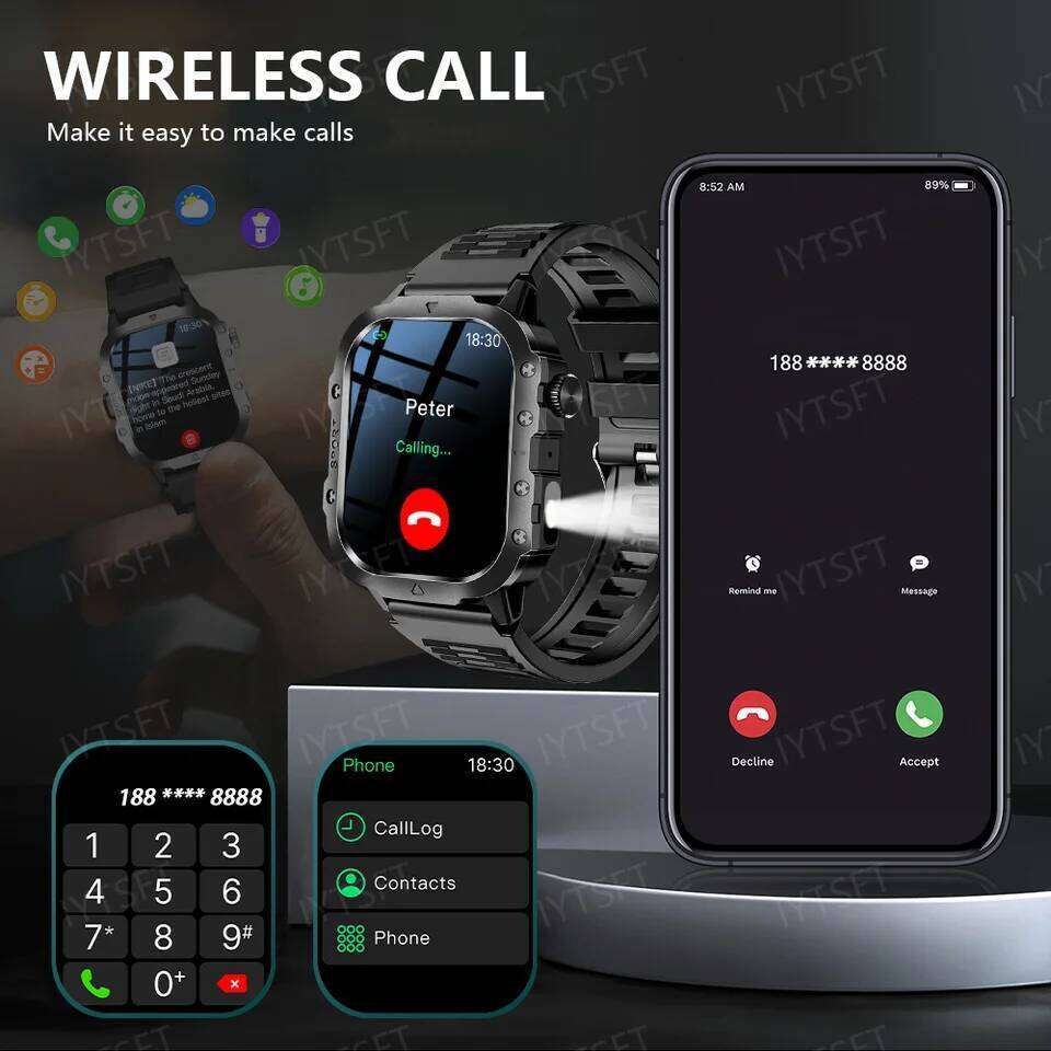 LAXASFIT 2025 New Military Smart Watch Men Outdoor Sports Fitness Tracker Health Monitoring 2.01Inch Bluetooth Calls Smartwatch