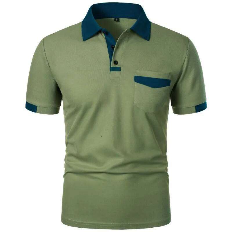 New Men's Short Sleeve T Solid Color Polo Shirt with Pockets Breathable Loose Basic Shirts for Men Lightweight Tops 26H0312