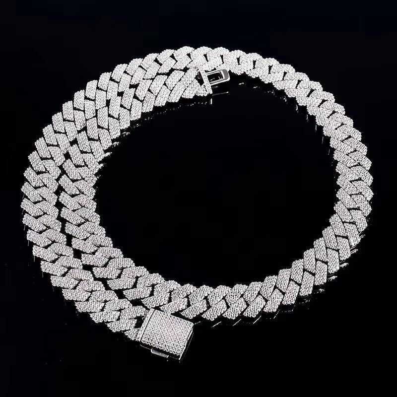 Hot Selling 15mm Big Size Rapper Jewelry Iced Out Moissanite Moon Shape S925 Hip Hop Miami Cuban Link Chain