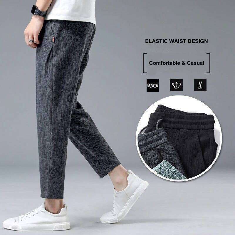 Ice Silk Man Jogger Linen Pants Casual Wide Summer Sweatpants Male Spring Lightweight Halking Harem Trousers