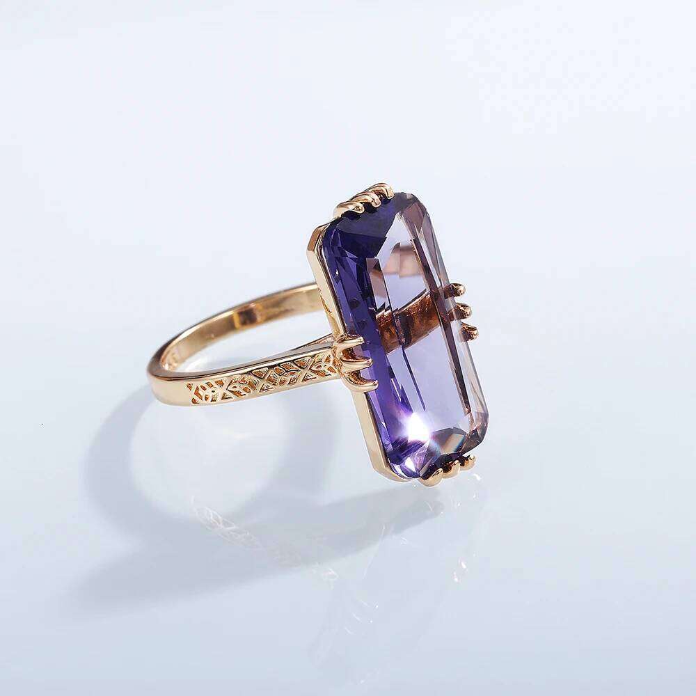 Huitan Purple Stone Rings Women Vintage Party Elegant Lady's Ring Birthday Anniversary Gift Exaggerated Female Fashion Jewelry H260312