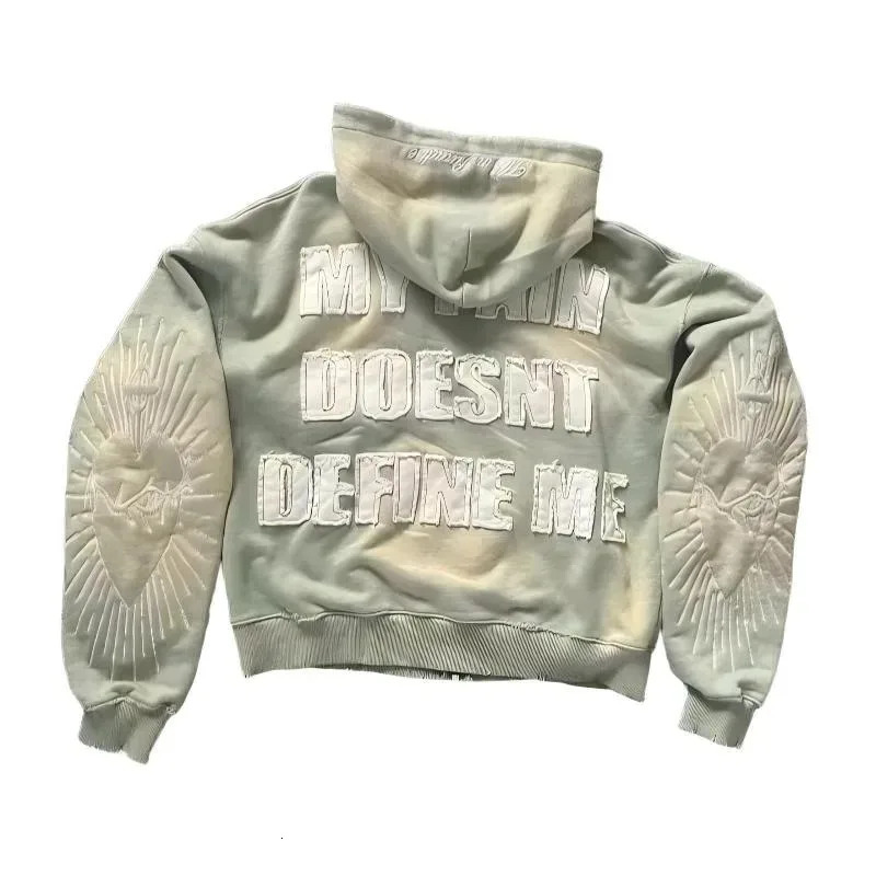 Y2K Vintage Casual Sweatshirt 2026 Fashion Cropped Tie-Dye Hoodie Men Light Green Letter Embroidery Heart Graphic Streetwear 260311