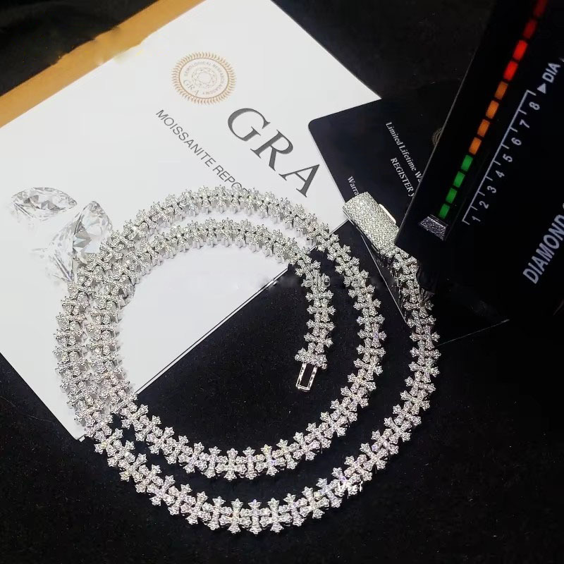 Worldwide Shipping Hip Hop Iced Out Cross Necklace Men Fine S925 Silver VVS Moissanite Cuban Link Chain Bracelet Necklace