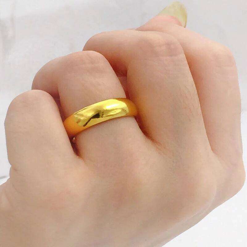 Baifu s Pure Plated Real 18k Yellow Gold 999 24k En Faced Men and Women's Wedding Couples; Ring for a Long Time Never Fade Jewel H260312