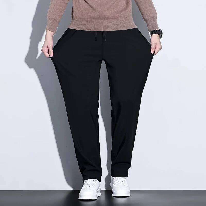 Men's Nylon Fleece Lined Loose Straight Wide Leg Pants Autumn Winter Waterproof Stain Resistant Casual Plus Size 5XL
