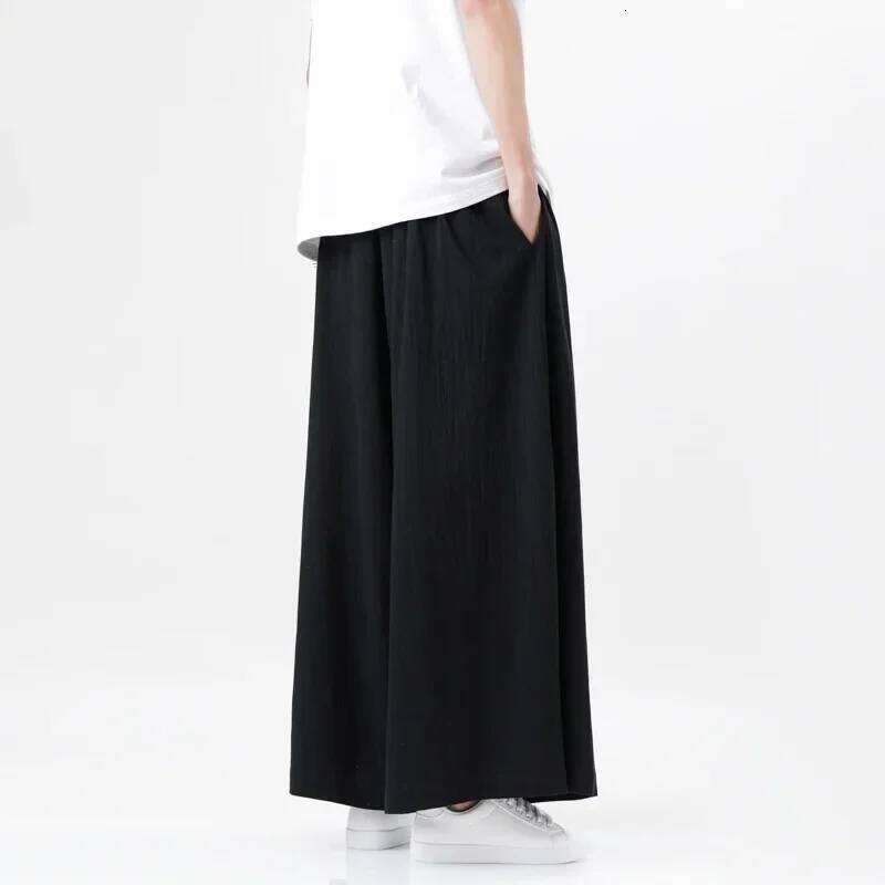 2024 Spring Chinese Style Cotton Linen Harajuku Men Kung Fu Kimono Trousers Male Street Wushu Wide Leg Pants Bottom