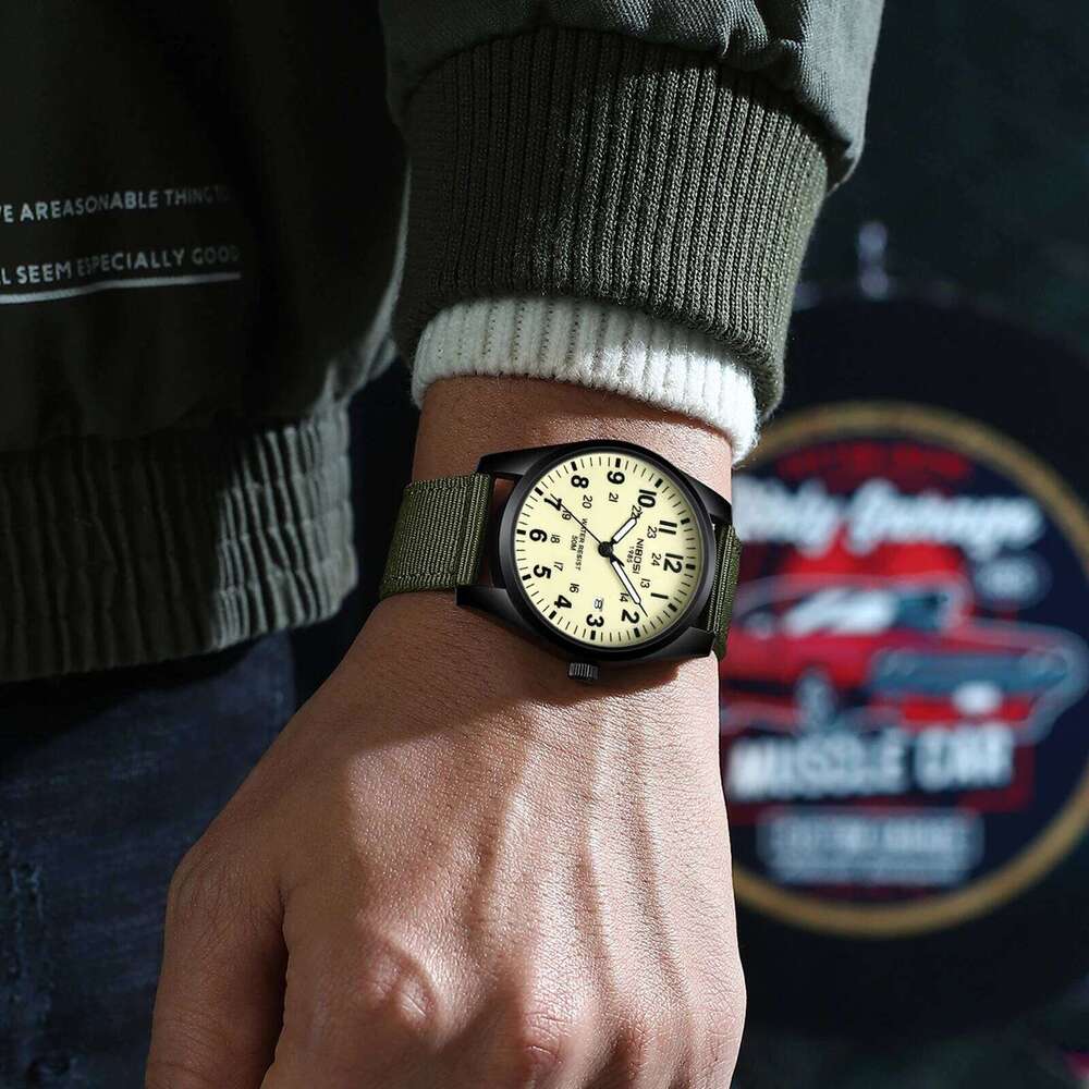 NIBOSI Mens Watches Luminous Hands Clock Luxury Military Sports Calendar Quartz Wristwatch Men Casual Nylon Watch Reloj Hombre