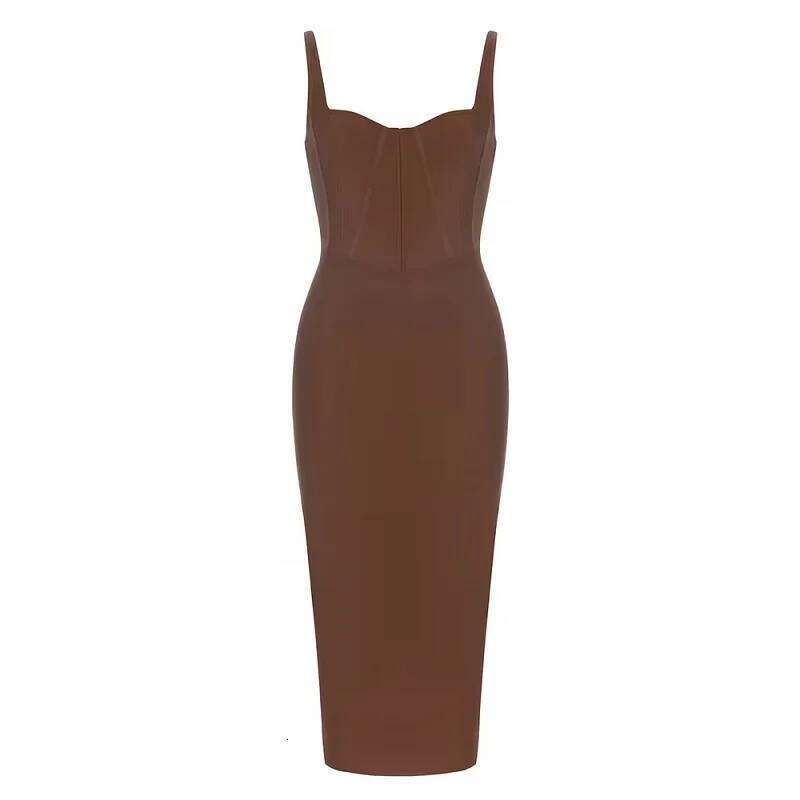Dark Brown Long Strap Sleeveless Bodycon Bandage Sexy Fashion Women's Summer Celebrity Evening Party Dress Vestidos C260312