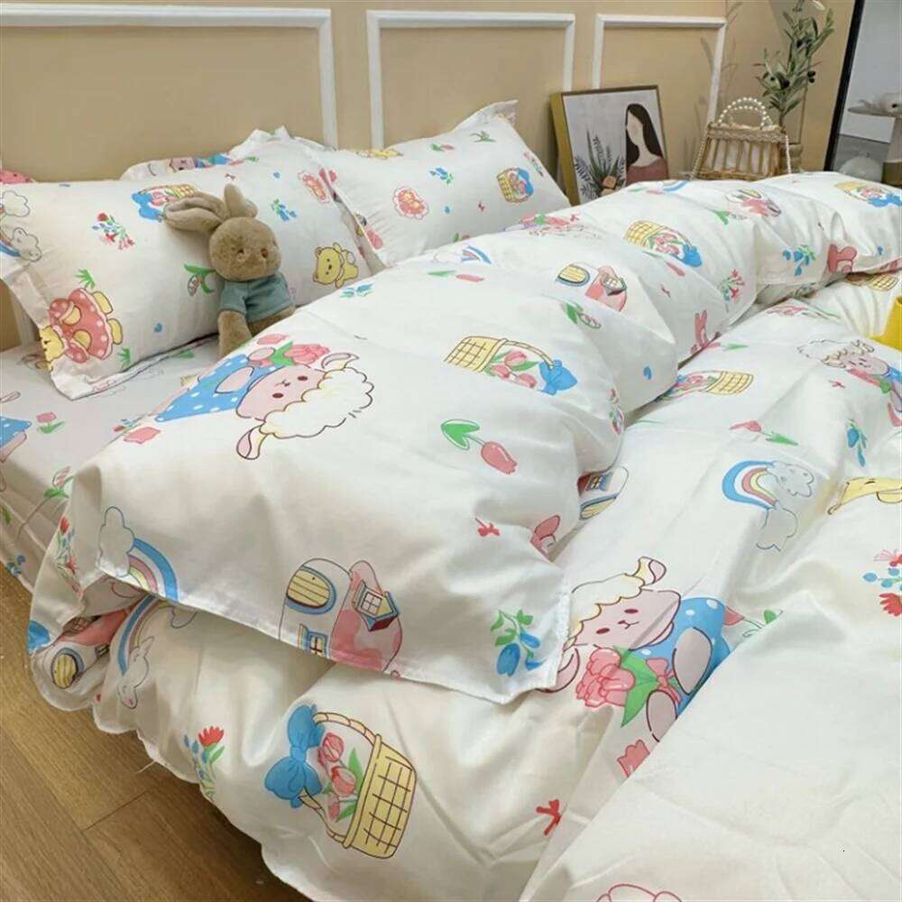 Ins Fresh Countryside Small Floral Wash Cotton Four Pink Girl Heart Quilt Bed Sheet Student Three Piece Set H260312