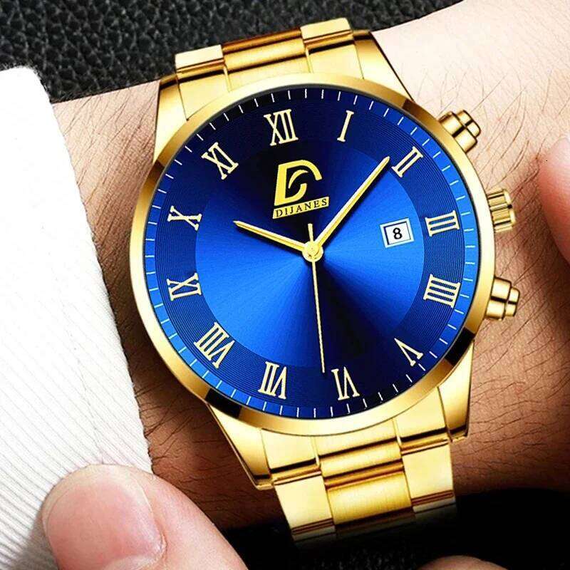 Fashion Mens Gold Stainless Steel Watches Luxury Minimalist Quartz Wrist Men Business Casual Calendar Watch Reloj Hombre