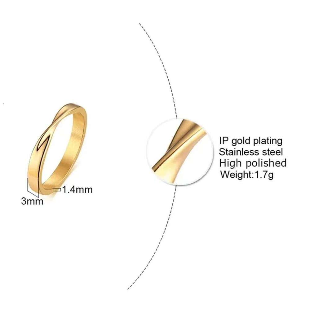 Thin 3mm Mobius Charm Stainless Steel Twist Wedding Ring for Women Infinite Gift H260312