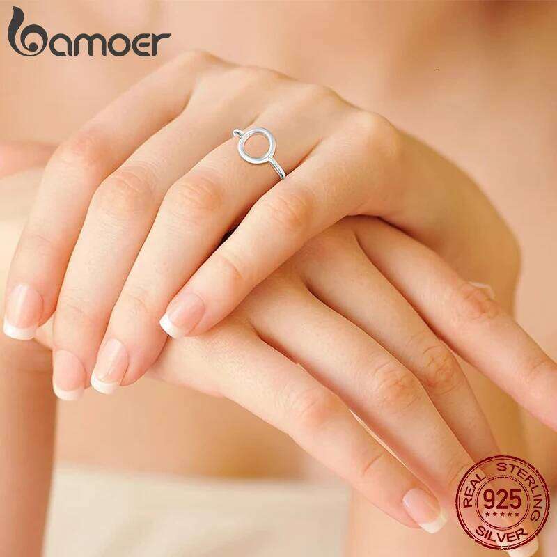 BAMOER 925 Sterling Silver Hollowed Circle Karma Finger Rings for Women Teens Minimalist Geometric Statement Promise Ring H260312