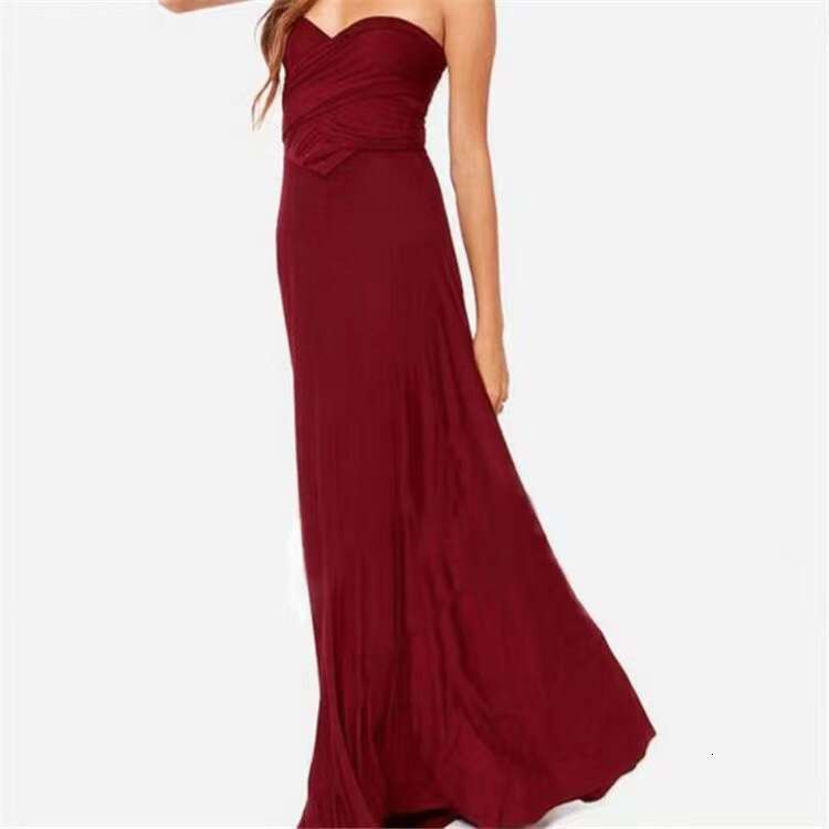 New Cross-Border European And American Style Solid Color Versatile Sexy Tie Red Long Gown Bridesmaid Dress