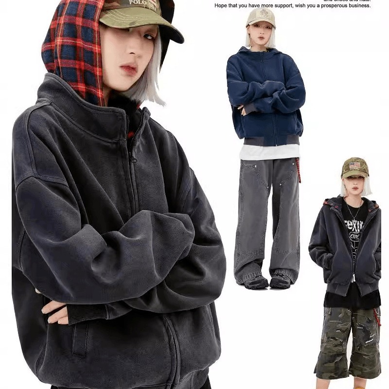 Plaid Patchwork Hooded Sweatshirt For Men And Women Vintage Designer Hoodie Trendy High Street Style Faux Two-piece Cardigan Cleanfit Jacket