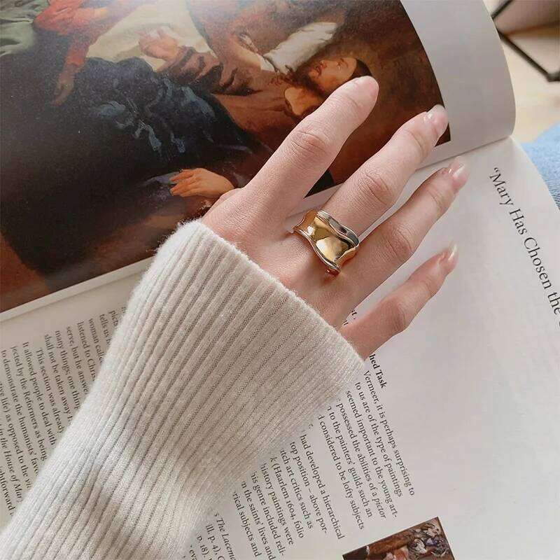 925 Sterling Geometric Gold Silver Rings For Women Men Simple Design Fashion Open Engagement Handmade Couple Ring Gift H260312