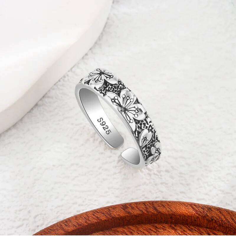 925 Sterling Silver Jewelry Carving Flower Wedding Rings For Women Couple Valentines Gift Prevent Allergy H260312