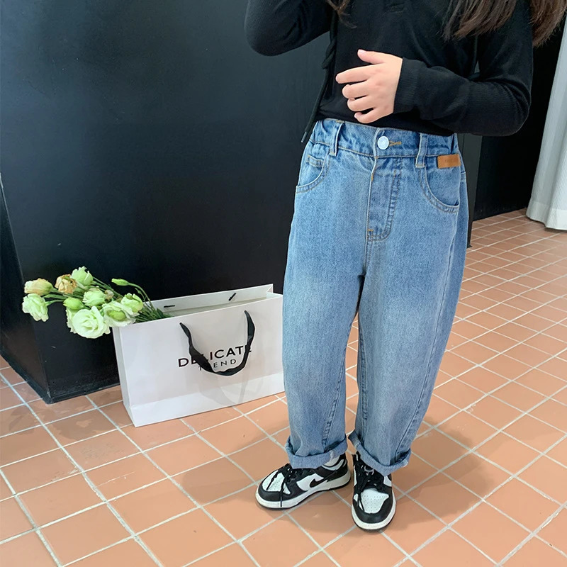 Spring Autumn Kids loose jeans Boys Girls fashion casual denim pants Children allmatch Trousers 18Years 260311