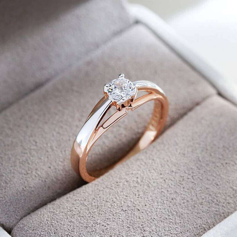 Kinel Hot Bride Wedding Rings Luxury 585 Rose Gold Silver Color Mix Natural Zircon Setting Slim Design Daily Jewelry For Women H260312