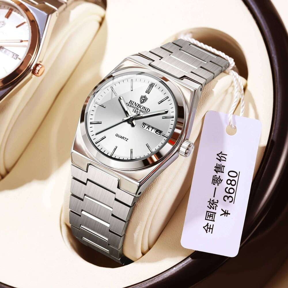 BINBOND Top Brand New Stainless Steel Buckle Business and Leisure Quartz Thin Double Calendar Women's Watch