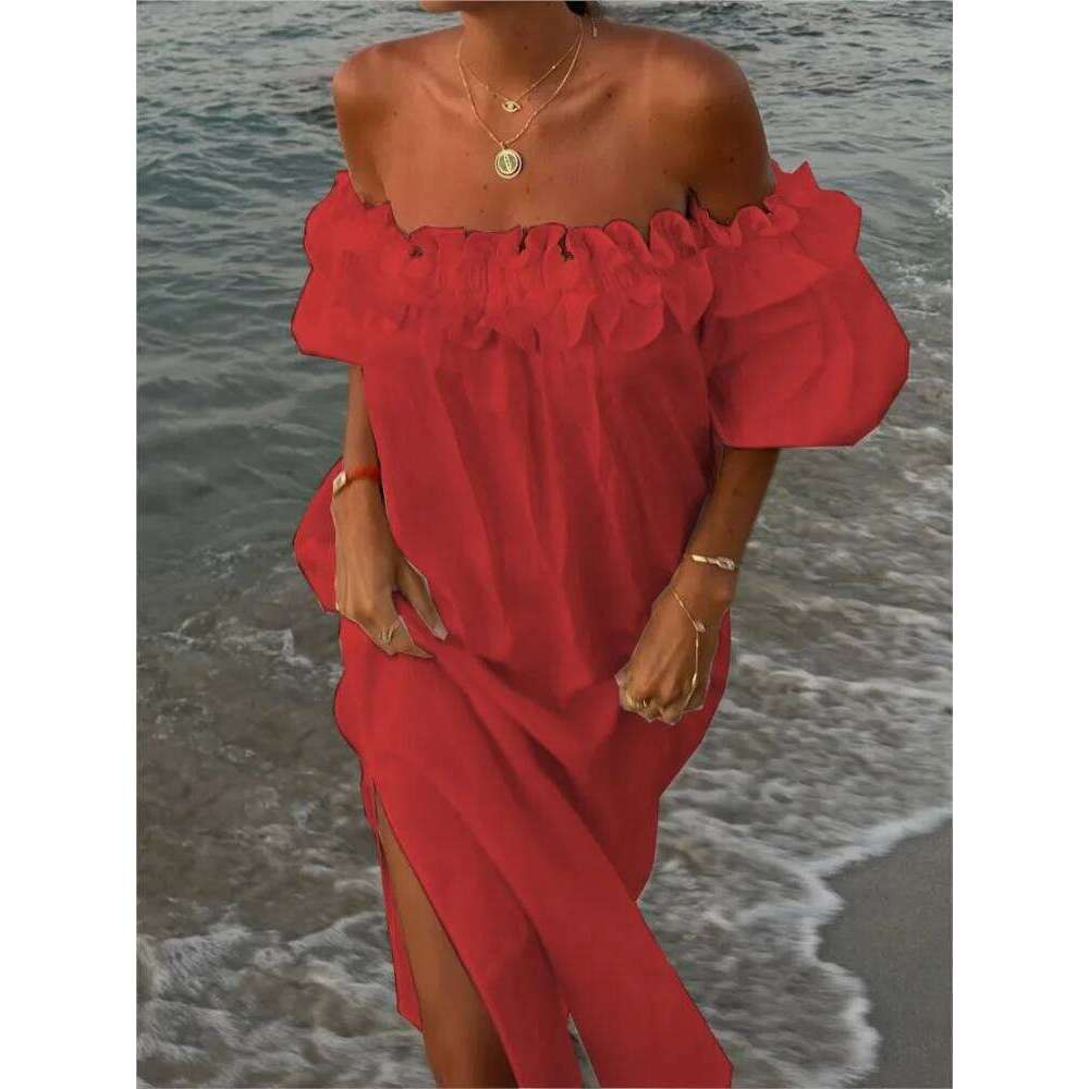 Sexy Slash Neck White Women Dress Fashion Elegant Beach Party Holiday Casual Dresses New Female Ruffles Lantern Sleeve Vestidos C260312