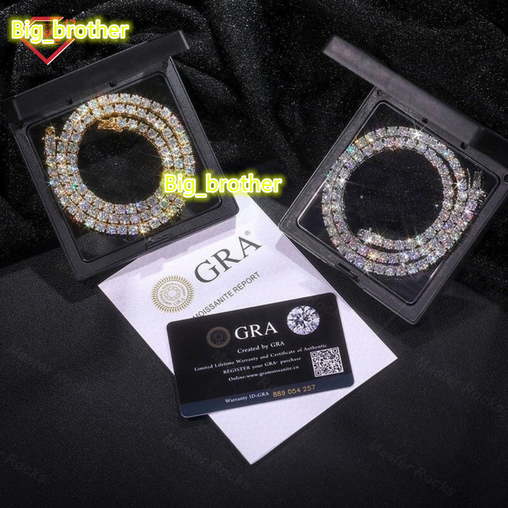 Hip Hop 4mm Moissanite Chain Diamond Tennis 925 Sterling Silver Iced Out Vvs Moissanite Tennis Chain