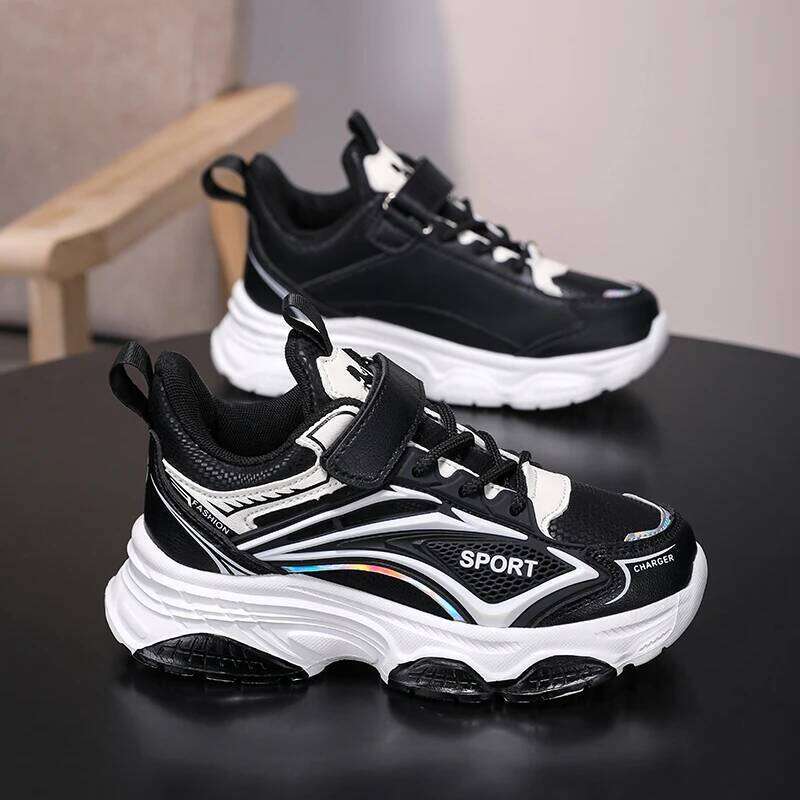 Children Breathable Leather Comfort School Sports Wear-resistant Running Shoes Autumn Casual Flat Sneakers for Kids H260312