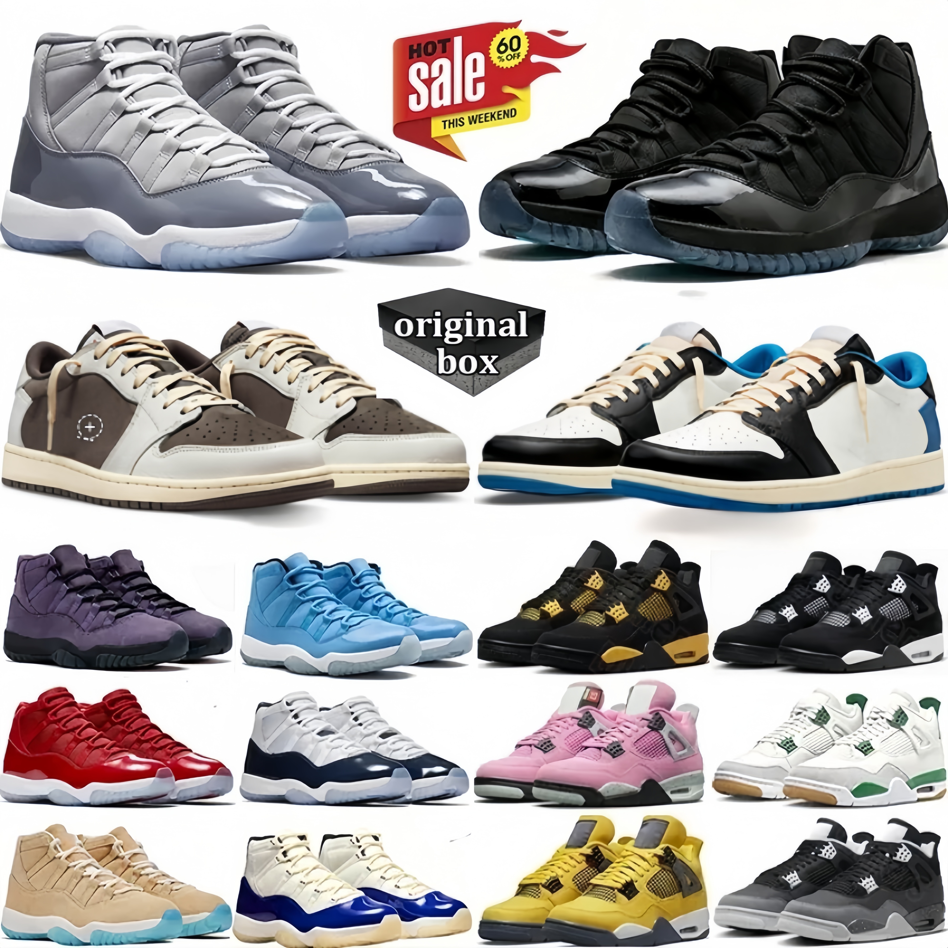 With Box Big Size Shoes 14 15 16 4s Basketball Shoes pizza Lakers Sierra Red 11s Gamma Blue 1s Taxi pink Bucks 5s Wolf Grey Grape Fire Red 13s Sail Black Gorge Green red