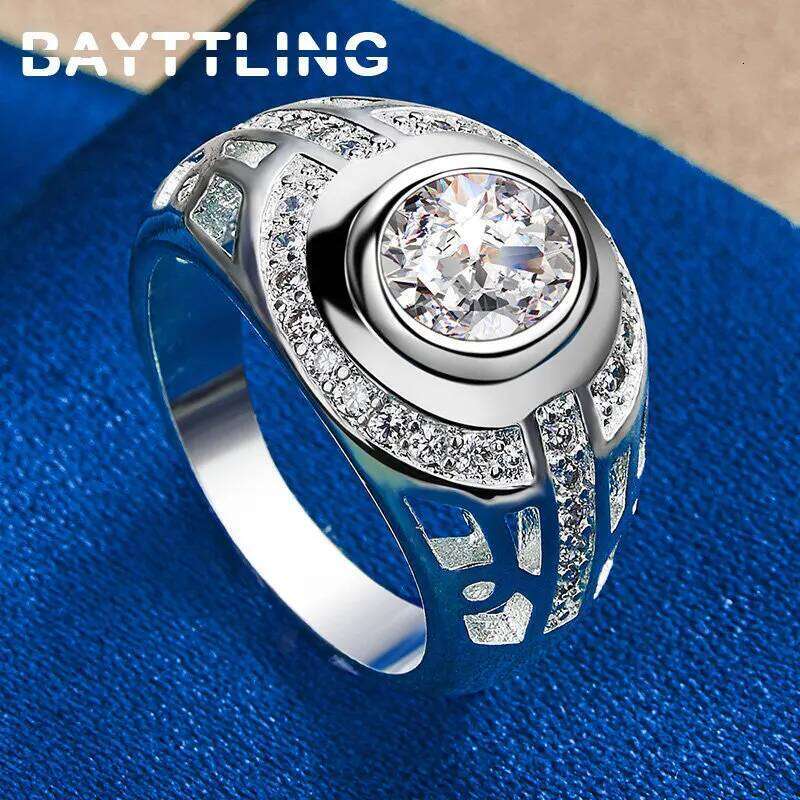 Fashion 925 Sterling Silver 6/7/8/9/10# Round Large Zircon Ring For Men Women Engagement Gifts Jewelry Accessories H260312