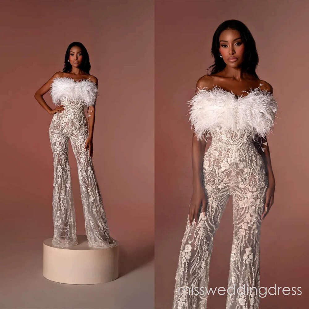 Classic Feather Wedding Dress Sequins Pearls Bridal Gowns Appliques Lace Illusion Custom Made Bride Dresses Vestido de novia
