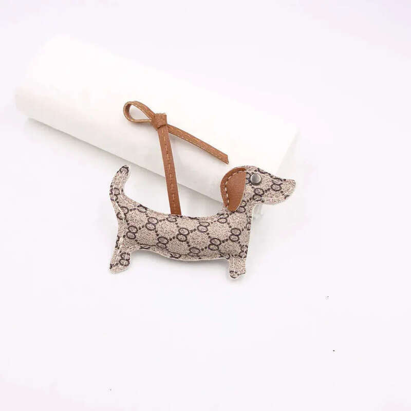 Designer Dachshund Bag Charm, Trendy Monogram Pattern, Leather Knotted Lanyard, 3D Dog Pendant, Bag & Clothing Accessories, Fashion Daily Decor