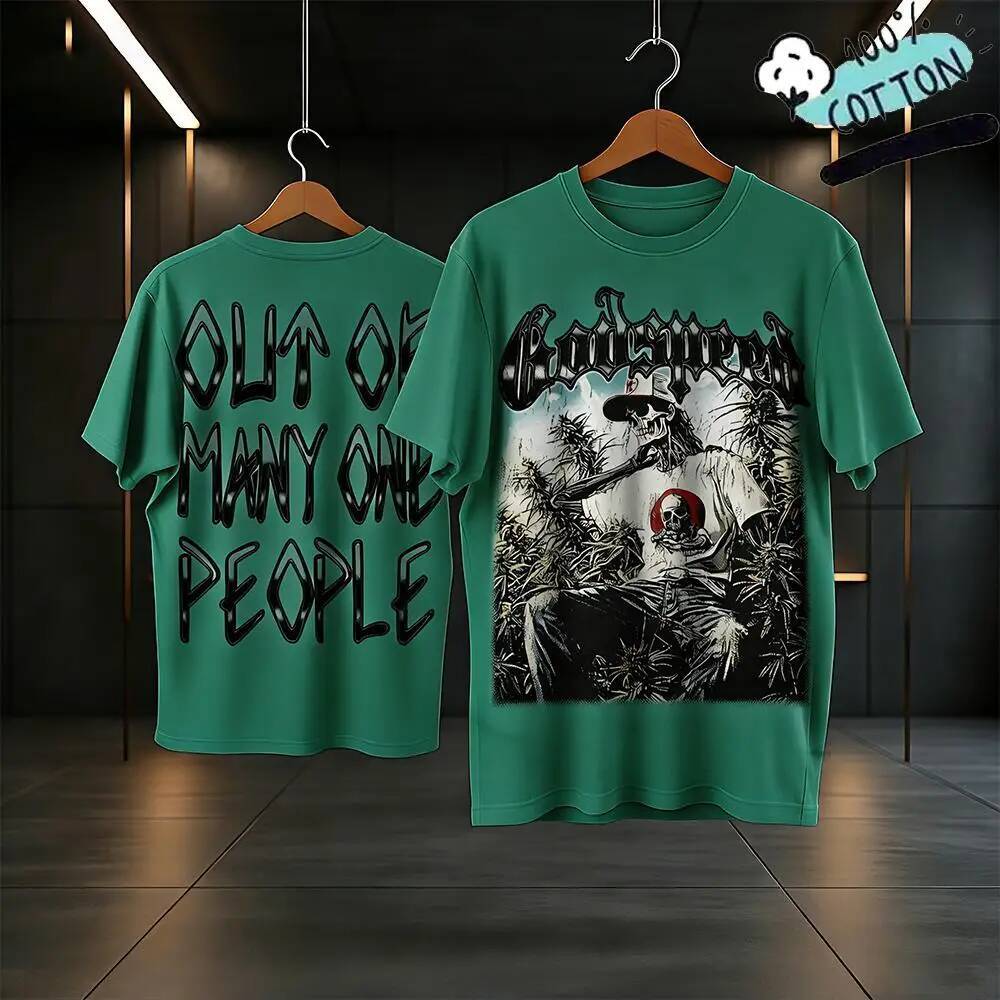 Skull Print "Out Of Many One People" T-shirt Y2K Hip Hop Crew Neck Loose Short Sleeve Men's And Women's Casual Gothic Style Top dd