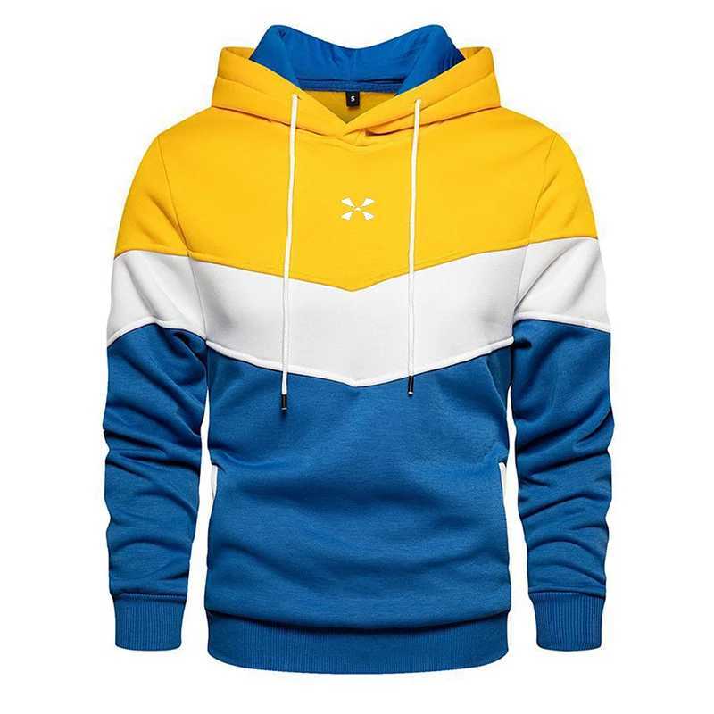 Mens Patchwork Hooded Sweatshirt Hoodies Clothing Casual Loose Fleece Warm Streetwear Male Fashion Autumn Winter Sports Outwear M260312