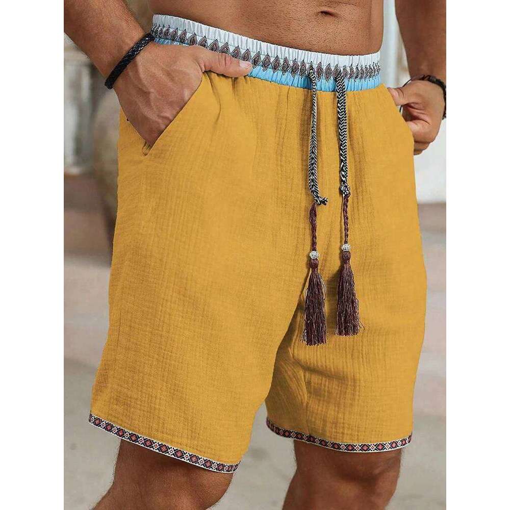 Vintage Patchwork Ethnic Printed Men 2026 Spring Summer Seaside Beach Casual Breathable Leisure Mens Loose Shorts