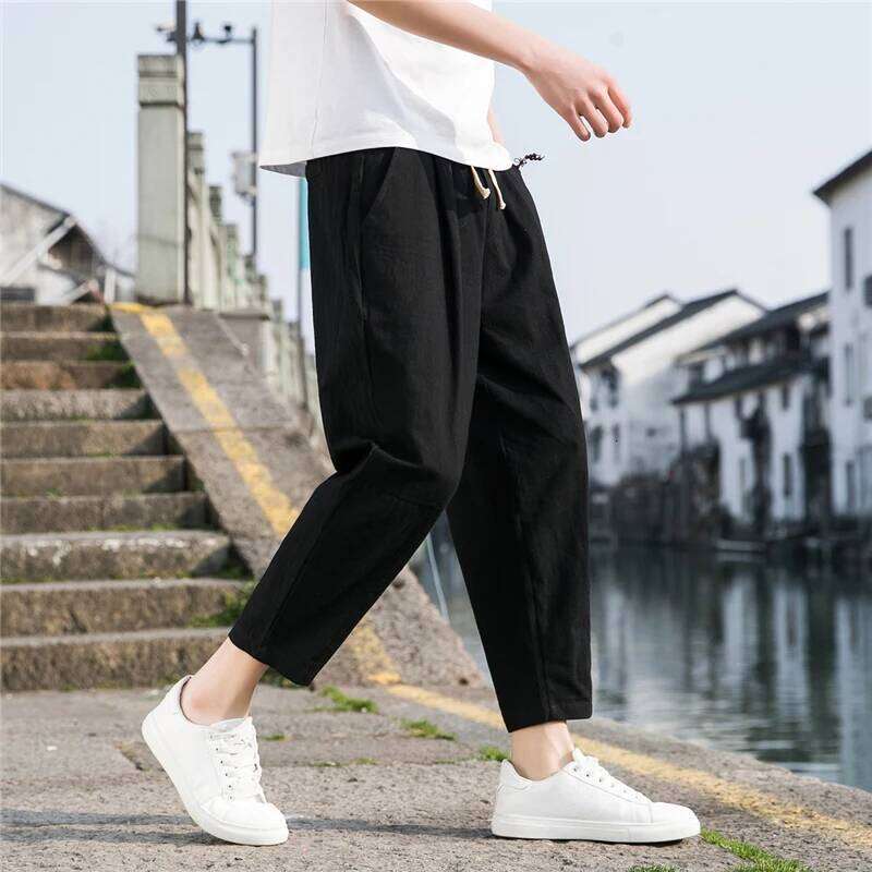Linen Wide New Korean Trousers Oversize Linens Streetwear Male Spring Summer Pants Casual Men Clothing Sweatpants