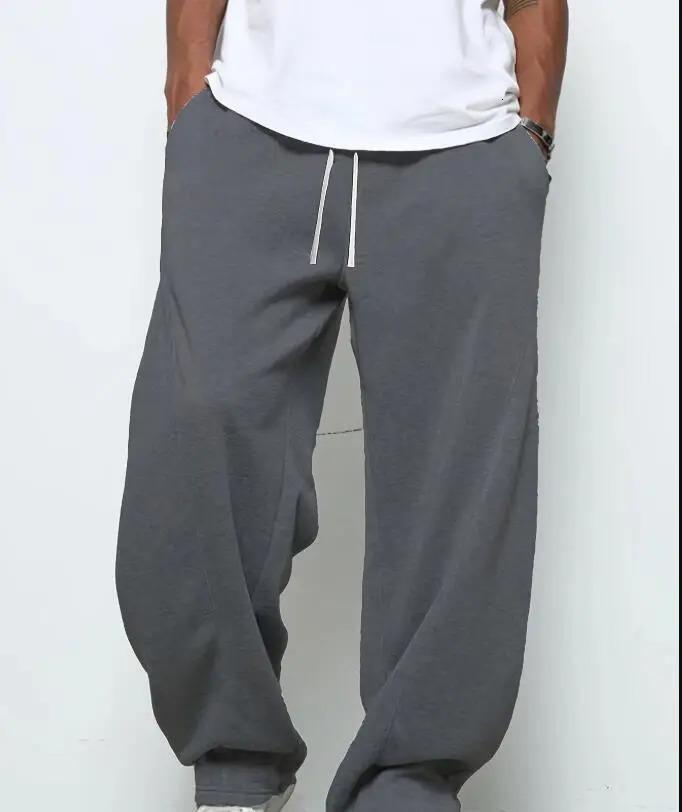 Mens heavy breathable sports jogging pants elastic drawstring waist loose straight casual trousers thick mens sweater pants 260311