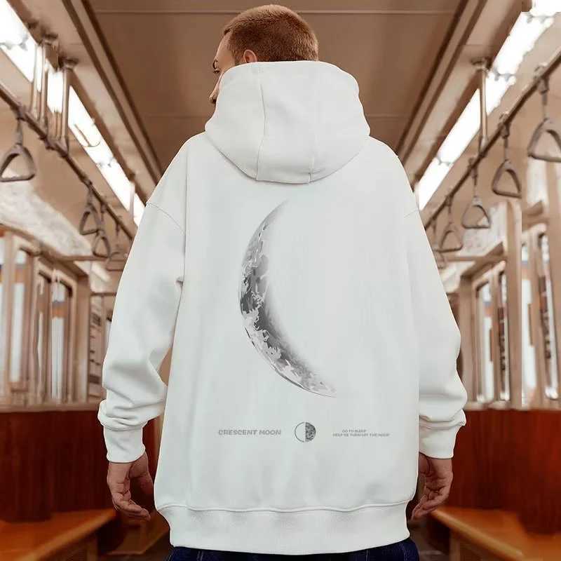 M-8XL American Style Street Crescent Print Oversized Hoodie Long-sleeve Loose Hoodie Students Large Soft Velvet Hooded Sweater M260312