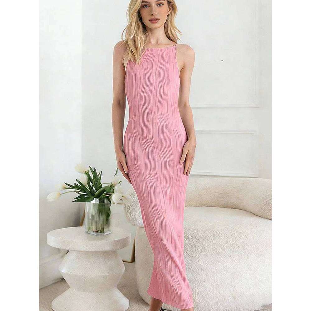 New Fashion Sleeveless Solid Color Split Slip Slim Chic Evening Party Dresses Summer Holiday Beach long Dress Robe C260311