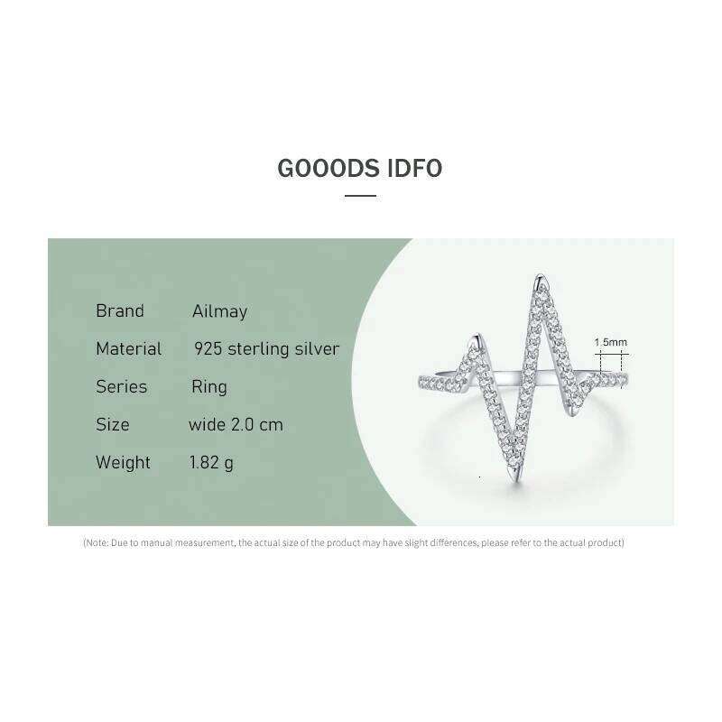 Ailmay 2021 New Style Real 925 Sterling Silver Fashion Personality Lightning Zircon Finger Ring For Women Luxury Party Jewelry H260312