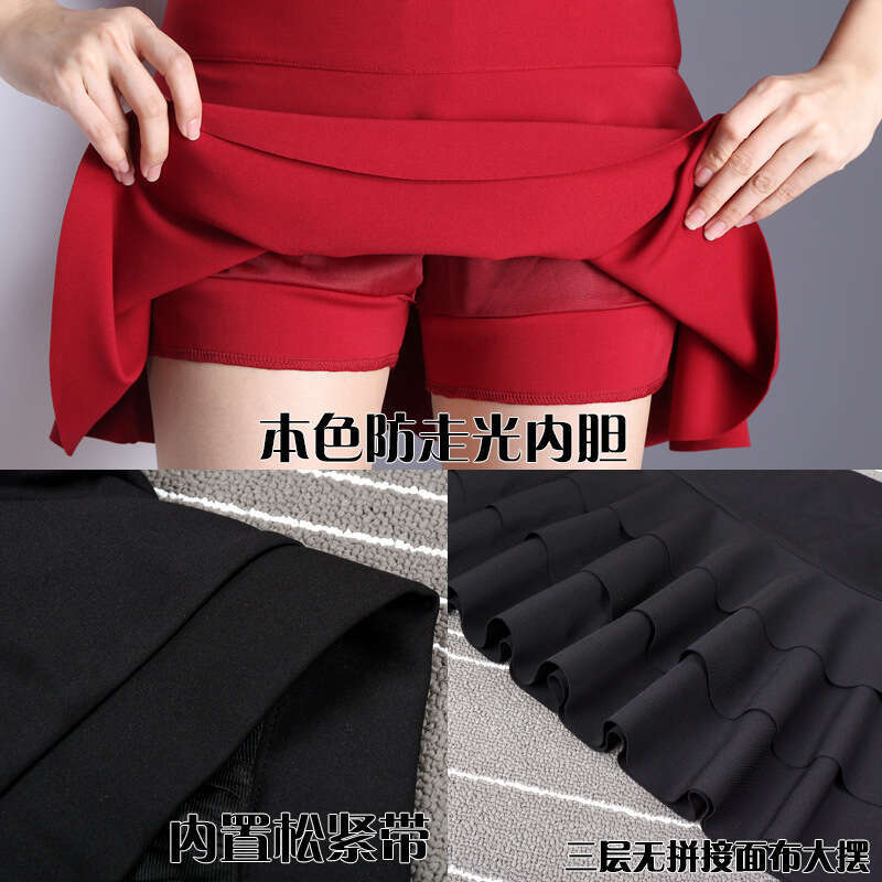 Spring and summer new double-layer color-blocking sailor dance plus-size cake skirt high-waisted A-line dance short skirt puffy half-skirt
